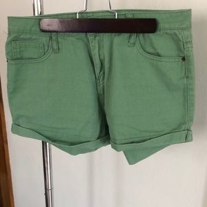 Green denim shorts